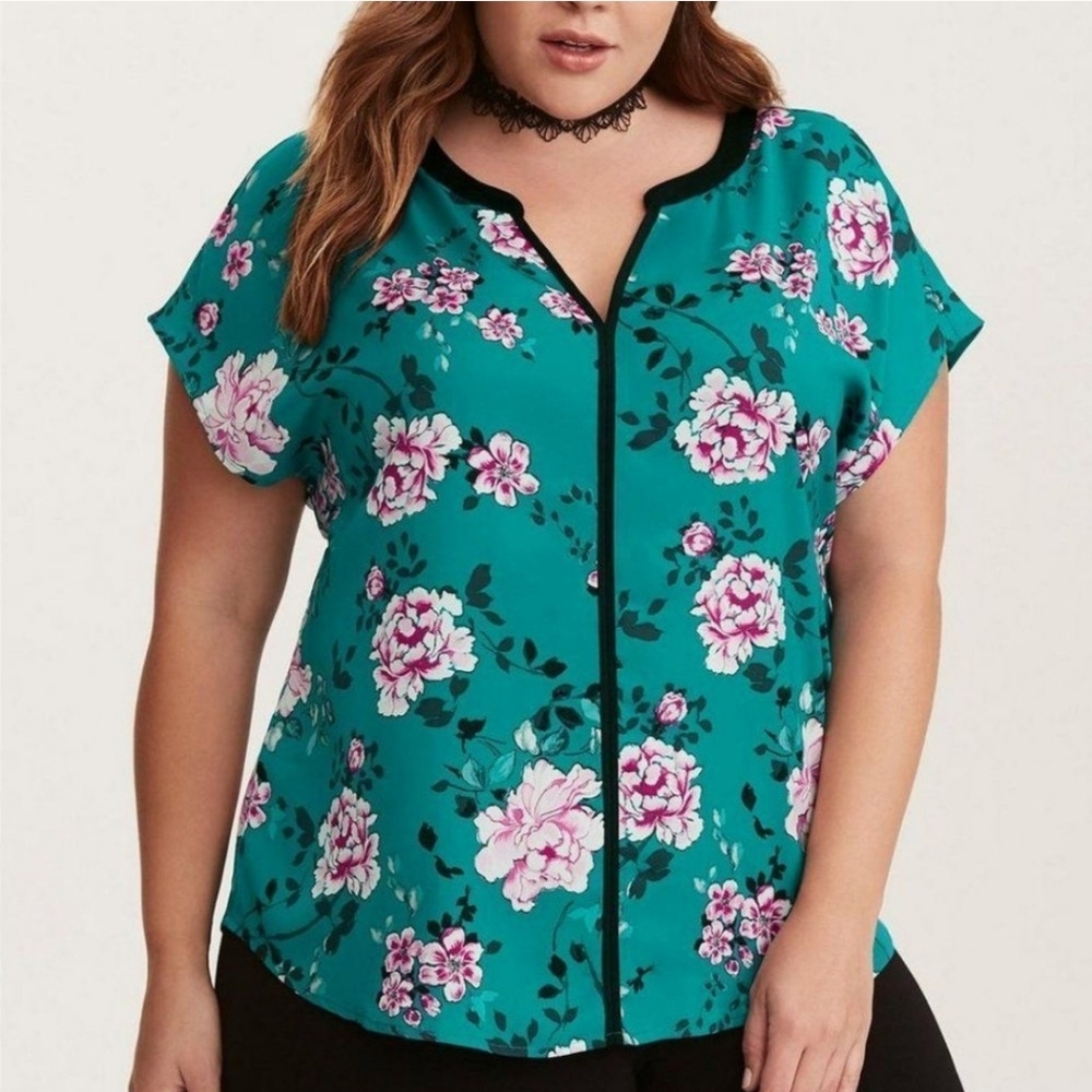 Torrid Floral Print Contrast Dolman Top